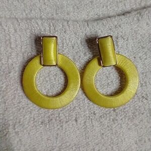 Large huge yellow 🟡 bright 😎 threads cloth dangle post earrings